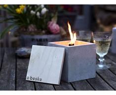 Beske-Betonfeuer mit Dauerdocht | Größe 13x13x13 | Wiederbefüllbare Gartenfackel | Unendliche Brenndauer durch umweltfreundliches Recycling von Kerzenwachs | Tischfeuer Fackel Kerze Outdoor
