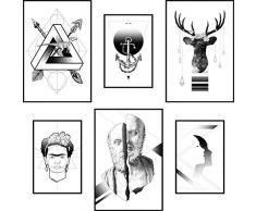 murando Poster 6er-Set mit schwarzem Rahmen Bilderrahmen Bilder Kunstdruck Posterset Plakat Wandbild Print Kunstposter Wandposter Gerahmt Wohnung Wanddeko Design schwarz weiß Abstrakt Menschen