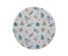 Rutschfreies Gummi-Rundmauspad abstrakt geometrische Kristallfiguren mit Dreiecken Kreise Maßlinien Druck dekorativ weiß himmelblau gelb 7.9x7.9x3MM