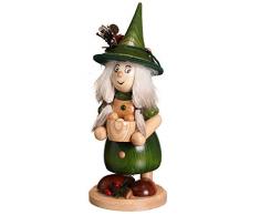 Original Erzgebirgischer Räuchermann® Wichtelfrau / Räucherfrau mit Kochtopf grün - inkl. Original Crottendorfer Räucherkerzen #876