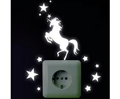 Wandtattoo Loft Einhorn mit 12 Sternen Leuchtaufkleber für Steckdose, Lichtschalter oder die Wand - Wandtattoo fluoreszierende leuchtende Sticker