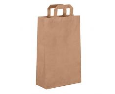 Dila GmbH 50 Papiertragetaschen in Braun | Papiertaschen Henkeltaschen Tragetaschen Tüten Papiertüten recycelbar (22 x 11 x 36 cm)