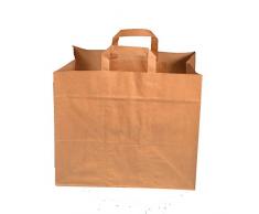 250 Papiertragetaschen Bio Tragetaschen Papiertüten Konditortragetaschen, braun, 70g/m², 32+21,5x27cm (großer Boden 32x21,5cm)