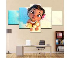 Baobaoshop Leinwandbilder HD Print Kinderzimmer Wohnkultur Wandkunst Rahmen 5 Stücke Moana Malerei Ozean Romantik Cartoon Movie Poster Kunstwerk-Rahmen