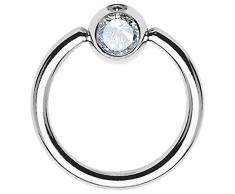 Piersando BCR Piercing Ring Universal Klemmring mit Zirkonia Kristall Klemm Kugel für Septum Brust Tragus Helix Nase Lippe Ohr Intim Nippel Chirurgenstahl Silber Clear 1,2mm x 6mm x 3mm