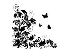 EmmiJules Wandtattoo Blumenranke mit Schmetterlinge Ranke Flur Wohnzimmer Ornament Schlafzimmer Blumenranken Wandaufkleber Wandsticker (50cm x 50cm, schwarz)