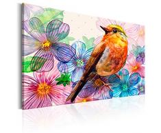 RIESEN-FORMAT Bilder 120x80 cm - XXL Format - Fertig Aufgespannt – TOP - Vlies Leinwand - 1 Teilig - Wand Bild - Kunstdruck - Wandbild – Poster Natur Blumen Vogel Aquarell b-B-0092-b-a 120x80 cm