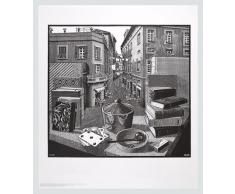 Germanposters MC Escher Poster Kunstdruck Bild Stilleben und Strasse im Alu Rahmen in Champagne 71x61cm