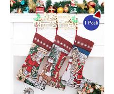 Beyond Your Thoughts Nikolausstrumpf Weihnachtsstrumpf Deko Kamin Kreuzstich Christmas Stockings Nikolausstiefel zum befüllen und aufhängen groß Ideale Weihnachtsdekoration Weihnachtsmann Schneemann