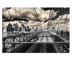 kunst-discounter Bild AUF LEINWAND Manhattan Bridge Sepia Living A04476 DEKOR Größe wählbar, gerahmt auf echtem Keilrahmen. Günstiger als Ölbild Gemälde Poster Plakat mit Bilder 90 x 60 cm