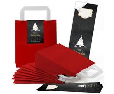 25 rote weihnachtliche Papiertüten Geschenktasche Henkel mit Boden 18 x 8 x 22 cm + 25 Aufkleber FROHE WEIHNACHTEN DANKE KUNDEN BAUM schwarz weiß gold Geschenk Verpackung Be-Füllen