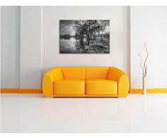 herbstliche Landschaft im Morgengrauen Kunst B&W, Format: 80x60 auf Leinwand, XXL riesige Bilder fertig gerahmt mit Keilrahmen, Kunstdruck auf Wandbild mit Rahmen, günstiger als Gemälde oder Ölbild, kein Poster oder Plakat