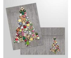 10 WeihnachtskartenBUNTER WEIHNACHTSBAUM mit Umschlag/Kuvert - 10 St. gleiche, nostalgische Klappkarten für Weihnachten im Set mit passenden Umschlägen/Kuverts und buntem Christbaum-Motiv