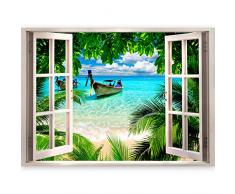 murando - 3D WANDILLUSION 140x100 cm Wandbild - Fototapete - Poster XXL - Fensterblick - Vlies Leinwand - Panorama Bilder - Dekoration - Meer Strand Dünen