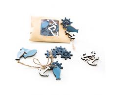 24-teiliges Set Streudeko maritim mit Fischen, Anker, Steuerrad aus Holz (8 Fische, 8 Anker, 8 Steuerräder) - süße Tischdeko für Jungs zur Kommunion & Co.