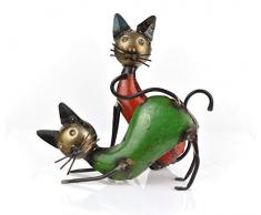 Schmiedegarten Lustiges Metallkatzen Duo im trendigen Shabby Stil aus Metall - Vintage Dekokatze Metall Katze 2er Set