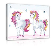 Forwall Leinwandbild Canvas Einhorn Kinderzimmer Mädchen - Rosa Schmetterling Wandbilder für Kinder Bild Kunstdruck Kinderbild Wanddekoration 13241O6 80cm x 60cm