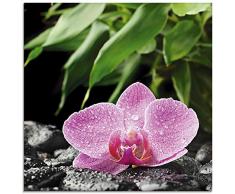 Artland Glasbilder Wandbild Glas Bild einteilig 30x30 cm Quadratisch Natur Asien Botanik Blumen Orchidee Steine Zen Entspannung Pink T5OQ