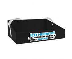 Bauchladen mit Aufdruck „Ich heirate - die Anderen sind nur zum Saufen Hier“ (als Aufkleber) in Farbe Schwarz für den JGA/Junggesellenabschied