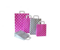 Papiertragetaschen mit Flachhenkel STERNE PINK (18 + 8 x 22 cm, 50 Stück)
