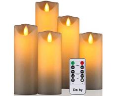 Da by LED Kerzen von, flammenlose Kerze 300 Stunden Batterie Dekorative Kerze 5er Set (13cm, 14cm, 16cm, 18cm, 20cm).Die echt blinkende LED-Flamme ist aus Beige Echtwachs gefertigt