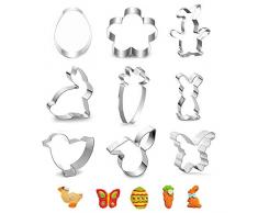 Ausstechform Hase Ostern, 9 Stück Ostern Ausstecher Ausstechformen Set, Osterhasen Keksausstecher Plätzchenform, aus rostfreiem Edelstahl, Hasen Ausstechform Plätzchen, Ei Plätzchenausstechform