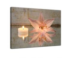 Bilderdepot24 Kunstdruck - Lilie und Kerze - Bild auf Leinwand - 50 x 40 cm - Leinwandbilder - Bilder als Leinwanddruck - Wandbild Geist & Seele - Zeichnung - Blüte mit Wachskerze