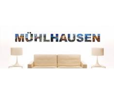 Wandtattoo farbige Wandschrift Städtename Mühlhausen mit Sehenswürdigkeiten 80 x 9 cm Länge