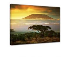 Wandbild - Kilimandscharo mit Savanne in Kenya - Afrika - Bild auf Leinwand - 70x50 cm 1 teilig - Leinwandbilder - Landschaften - Tansania - Nationalpark - Sonnenuntergang