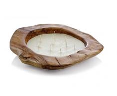 Teakschale in Natur gewachst 40 cm Durchmesser gefüllt mit Kerzenwachs zur Mehrdocht Kerze