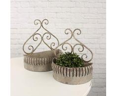 MACOSA 2er Set Wandkorb Wandregal Gartendeko Metall Braun/Grau Wandtopfhalter Vintage Landhausstil Blumentopfhalter Wand Blumenhalter Pflanzkorb Blumenkasten hängend