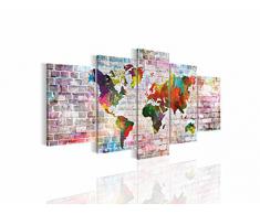Bilder Weltkarte Steinwand Wandbild 200 x 100 cm Vlies - Leinwand Bild XXL Format Wandbilder Wohnzimmer Wohnung Deko Kunstdrucke Bunt 5 Teilig - MADE IN GERMANY - Fertig zum Aufhängen 106951a