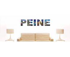 Wandtattoo farbige Wandschrift Städtename Peine mit Sehenswürdigkeiten 80 x 17 cm Länge