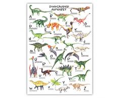 Pandawal Kinderzimmer Bilder für Junge und Mädchen Dinosaurier Poster Dino Alphabet ABC Deko Wasserfarben Lernposter für Kinder 50 x 70 cm Wandbild (M5)