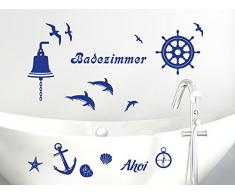 Graz Design 770077_100x57_049 Wandtattoo Set Badezimmer Ahoi Maritim mit Muscheln und Delfine 100x57cm Königsblau