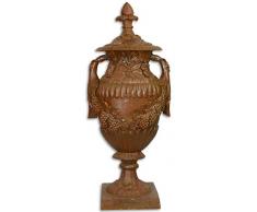 Casa Padrino Barock Gusseisen Urne/Vase mit Deckel Rostoptik 38 x 32 x H. 91,4 cm - Gartendeko im Barockstil