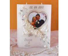Hochzeitskerze-Traukerze -Jubiläumskerze 25.50 .60.Herz -3D Rosen- mit Foto,Namen,Datum
