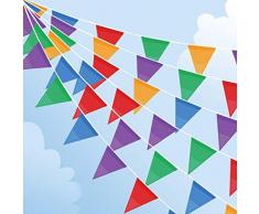 100M Wimpelkette, Mehrfarbig Wimpel mit 200 Stück Dreieck Flaggen, Nylon Stoff Bunting Banner für Geburtstag, Hochzeit, Outdoor, Indoor Aktivität, Party Dekoration