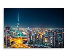 Paul Sinus Art Kunstfoto auf Leinwand 60x40cm Architekturfotografie – Dubai Skyline Bei Nacht, UAE auf Leinwand Exklusives Wandbild Moderne Fotografie für Ihre Wand in Vielen Größen