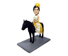 Frau mit Pferdefigur benutzerdefinierte Bobblehead-Figuren personalisierte Braut Reiten Pferd Hochzeitstorte Topper