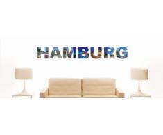Wandtattoo farbige Wandschrift Städtename Hamburg mit Sehenswürdigkeiten 80 x 11 cm Länge