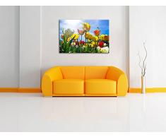 Blumenwiese Froschperspektive Bild auf Leinwand, XXL riesige Bilder fertig gerahmt mit Keilrahmen, Kunstdruck auf Wandbild mit Rahmen, guenstiger als Gemaelde oder Bild, kein Poster oder Plakat, Format:120x80 cm