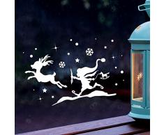 Fensterbild Wichtel & Rentier Winter Fensterdeko M 28x17cm Fensterbilder Winterlandschaft + Sterne & Schneeflocken M2266 ilka parey wandtattoo-welt®