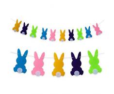 Oblique Unique® Hasen Girlande Osterhasen Kaninchen Banner - 2m - aus Filz in Gelb Türkis Rosa Grün Lila - für Ostern Kinder Geburtstag Party Feier Deko