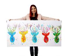 Ölgemälde Hirsche II, 100% handgemaltes Wandbild Gemälde XL, 140x70cm