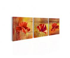 Wandbild Blumen Mohnblume Bilder 120 x 40 cm Vlies - Leinwand Bild XXL Format Wandbilder Wohnzimmer Wohnung Deko Kunstdrucke Orang 3 Teile - MADE IN GERMANY - Fertig zum Aufhängen 201133a