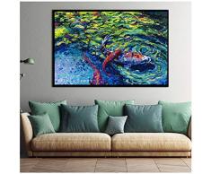 Unbekannt Leinwandbild Koifisch Lotus Gold und chinesisches Ölbild Feng Shui, 60 x 90 cm, ohne Rahmen