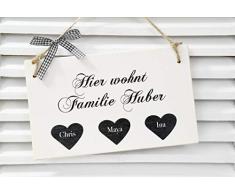 Haustürschild - Hier wohnt Familie - in weiß/schwarz Vintage - personalisiert