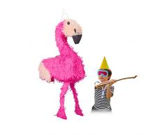 Relaxdays Pinata Flamingo, zum Aufhängen, Kinder, Mädchen, Geburtstag, zum Befüllen, HxBxT: 80 x 40 x 14 cm, rosa-pink