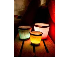 VINTAGE Glas-Teelichthalter Flower Pot- eisblau 8/9 cm